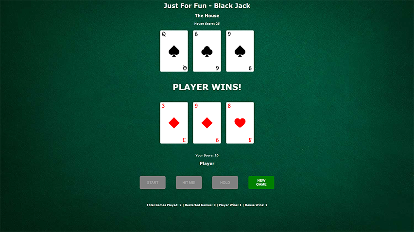 Omslagsbild för portfolio-projektet 'Blackjack spel'