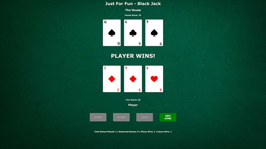 Omslagsbild för portfolio-projektet 'Blackjack spel'